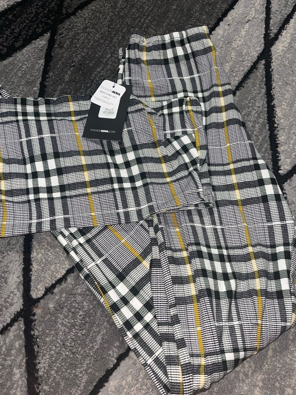 Fashion Nova Black, White & Yellow Plaid Straight Leg Jumpsuit - Picture 3 of 3